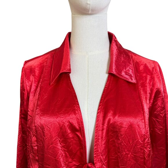 Free People Crushed Satin Tie-Front Blouse in Lipstick Red | Size L | NWT - Picture 3 of 9
